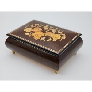 Romance Italian Music Box Inlaid Floral Lacquered Jewelry Trinket